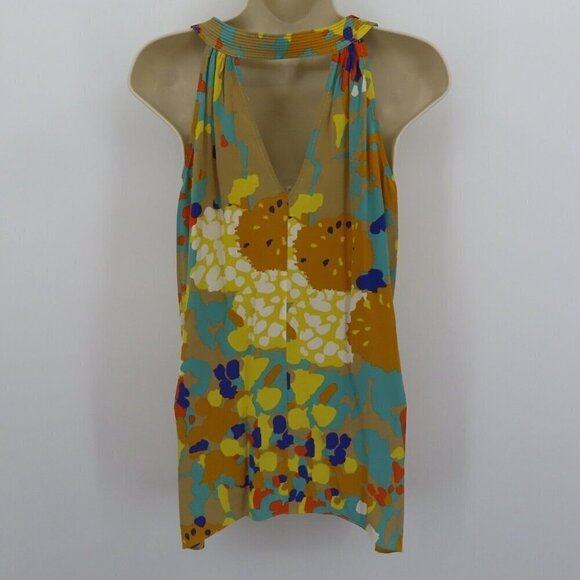 Diane von Furstenberg Womens 4 Falyn Beige Yellow Blue Silk Flowy Tank Top Shirt - Picture 4 of 8
